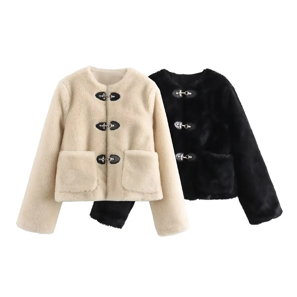 2024ZAR * Spring/Summer Hot Selling New Women's Fashion and Casual Single breasted Two color Spring Buckle Fleece Coat