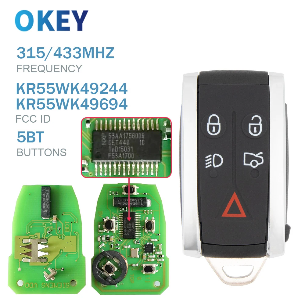 

Okey Remote Control Car Key For Jaguar XF XF XFR XK XKR 2009-2013 315/433MHZ ID46 7945 Chip FCC: KR55WK49244 Keyless Entry