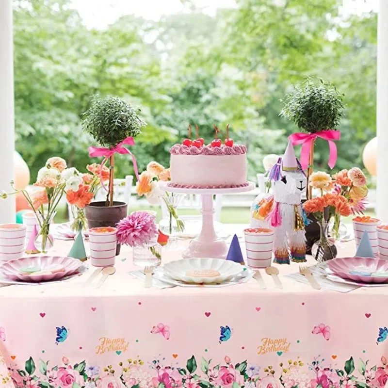 Beautiful Butterfly Waterproof Tablecloth Birthday Party Decoration for Girl DIY Baby Shower Mother's Day Party Decor