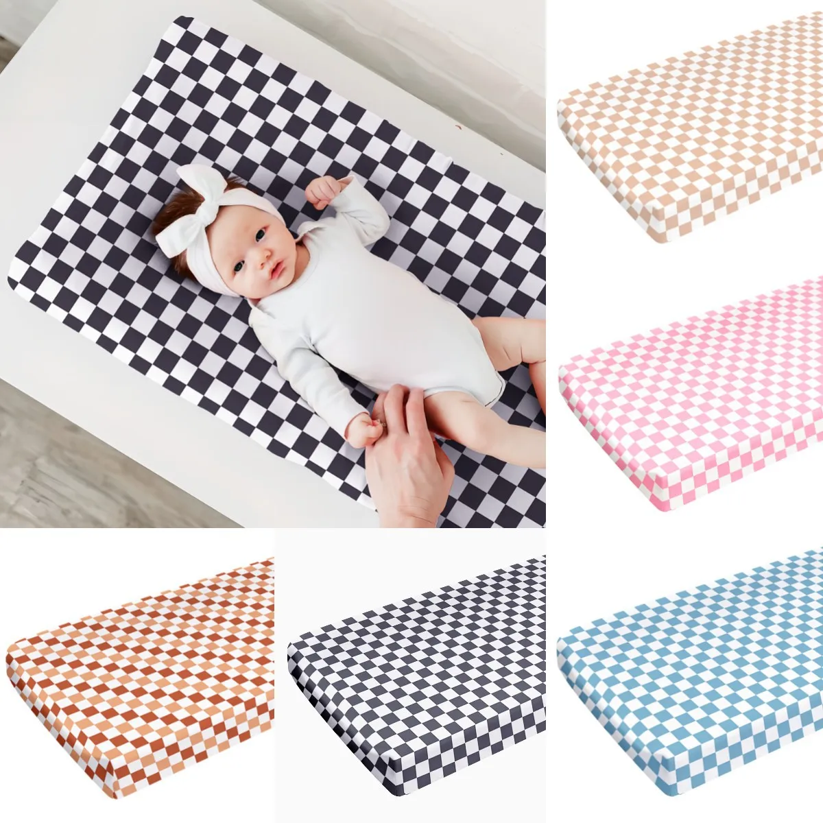 1PC Grid Baby Changing Pad Cover Muslin Soft Breathable Cotton Diaper Changing Table Pad Cover Sheets for Newborn Girls and Boys