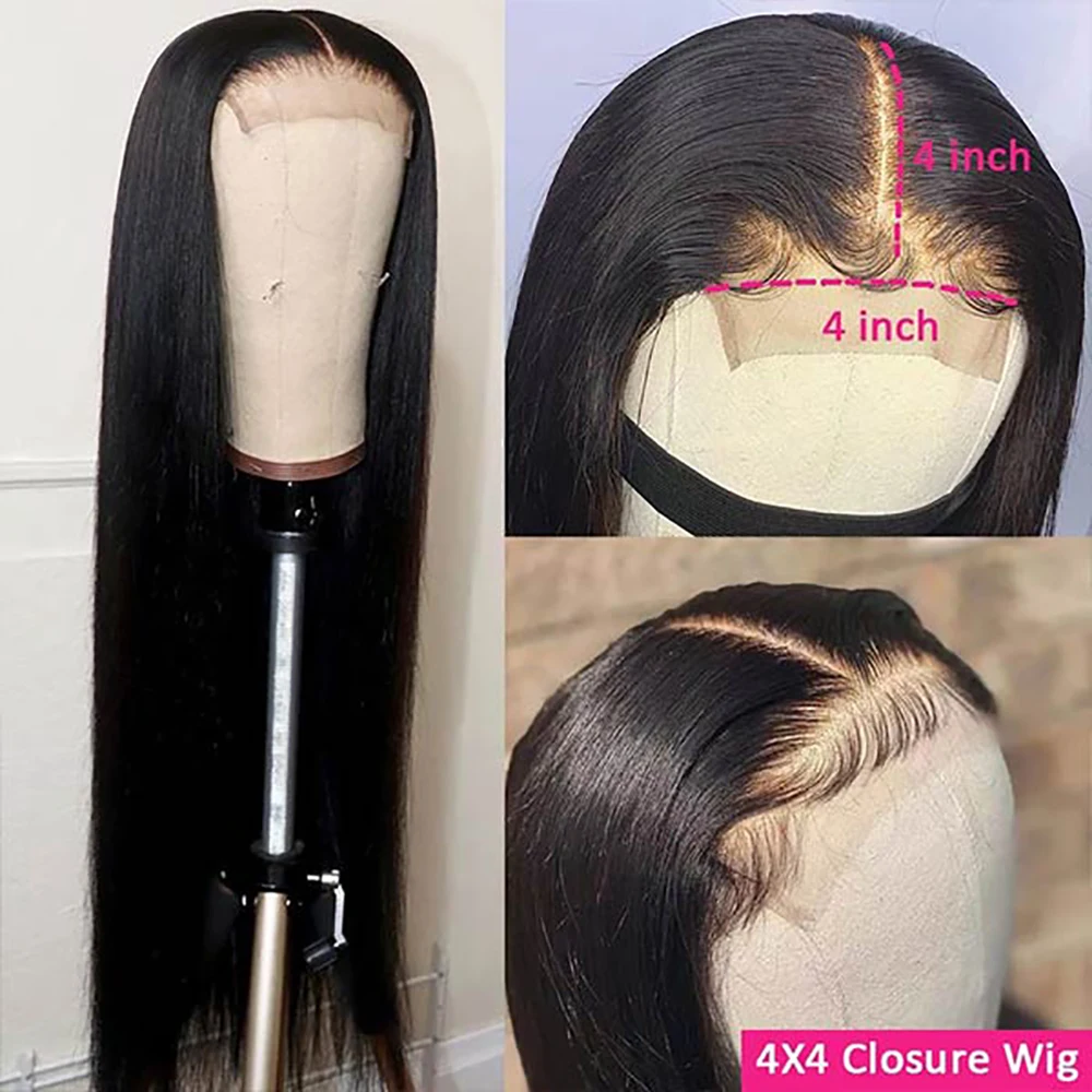 4X4 Lace Closure Wigs Straight Wear and Go Glueless Wigs Synthetic Hair Body Wave Lace Front Wig Pre Plucked Pre Cut No Glue Wig