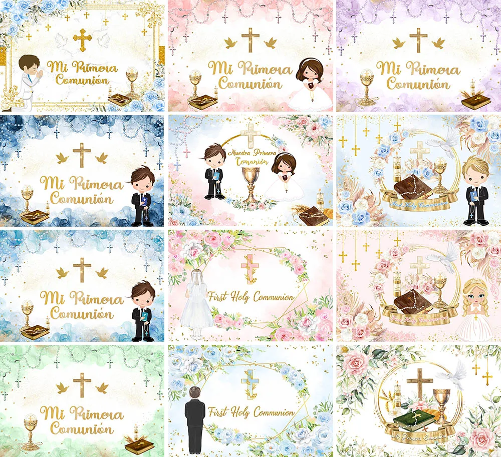 Mehofond-Fondo de fotografía de Primera comunión para niños, decoración de fiesta, Bautismo, Mi Primera comunión