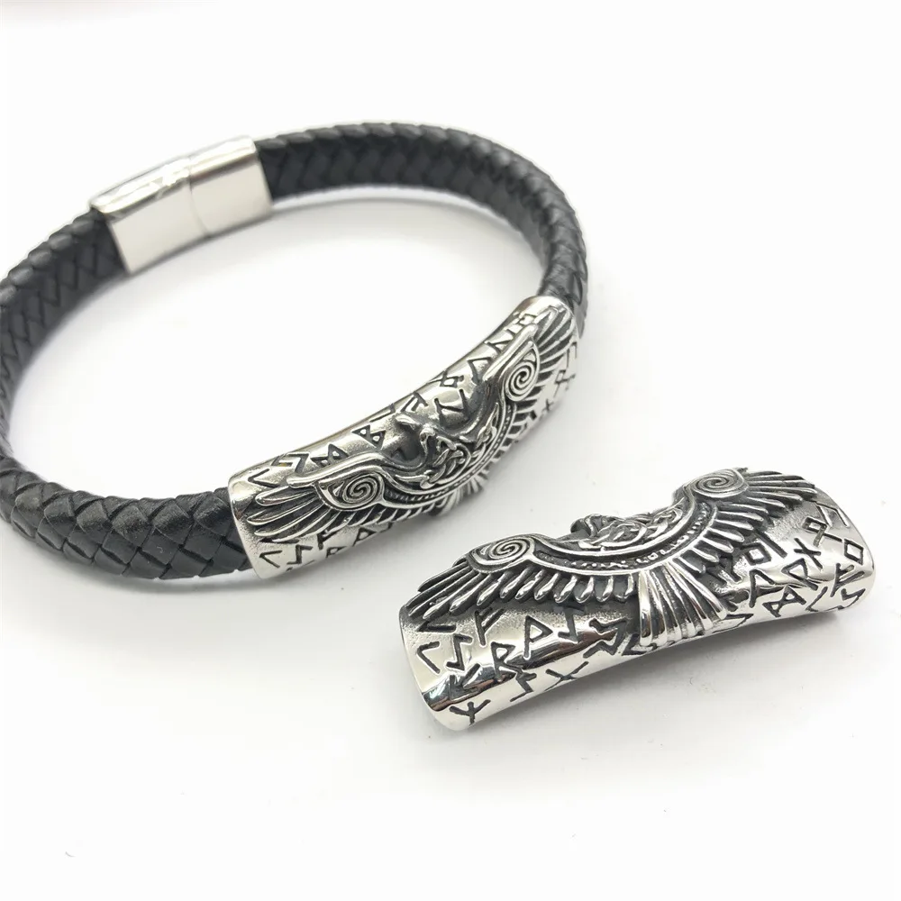 2pcs Stainless Steel Punk Slider Beads Viking Wolf Animal Slide Charms Fit 10*5mm Leather Cord Bracelet DIY Men Jewelry Making