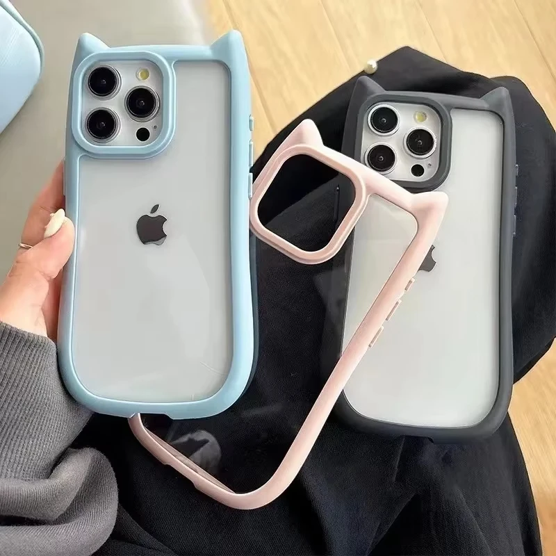Funda de silicona suave con orejas de gato para iPhone 16 17 13 15 14 12 11 Pro Max Air XS Max Funda transparente a prueba de golpes 5