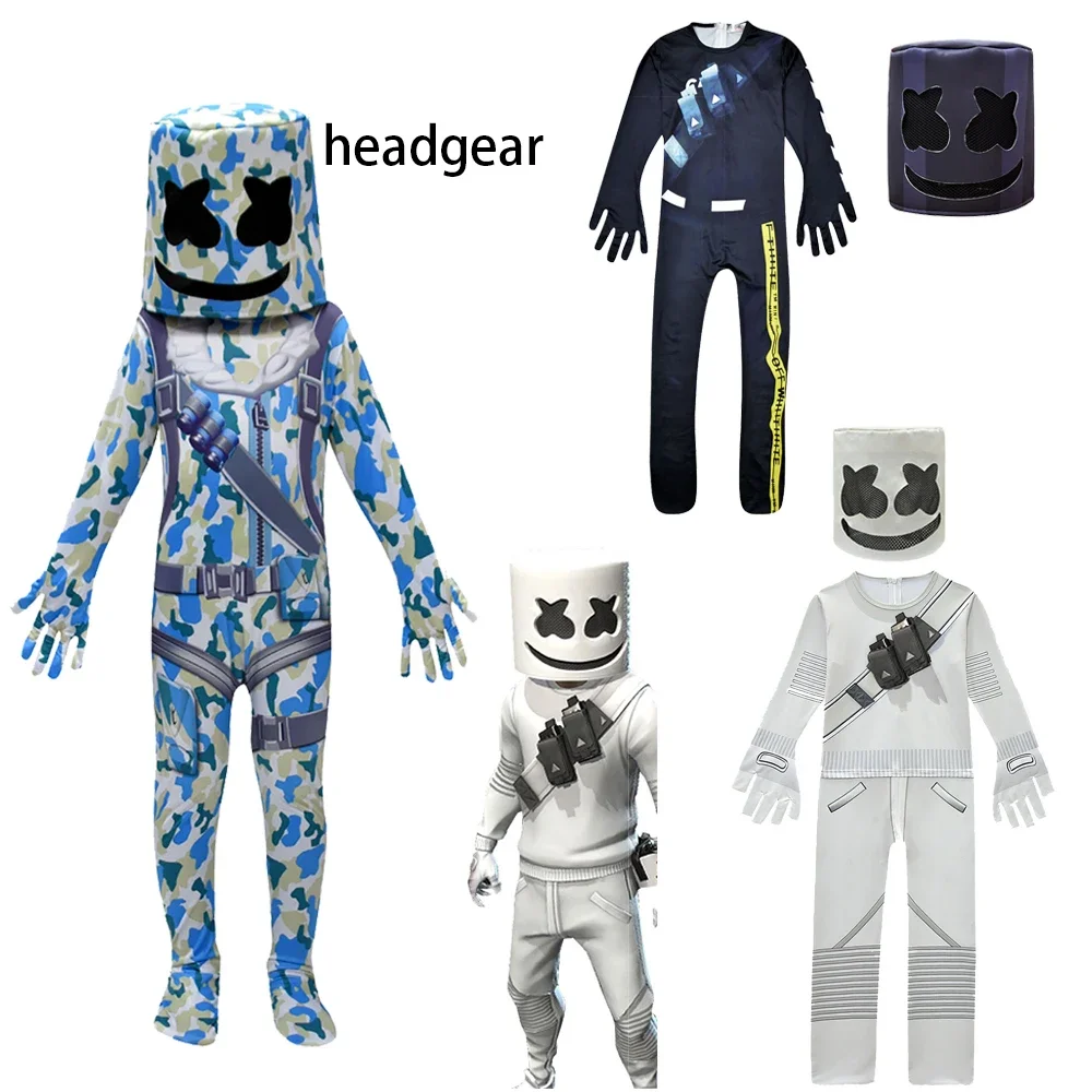 Crianças cosplay marshmello dj traje de halloween para meninos macacão + capuz 2 pçs música eletrônica concerto festa de natal roupas presente