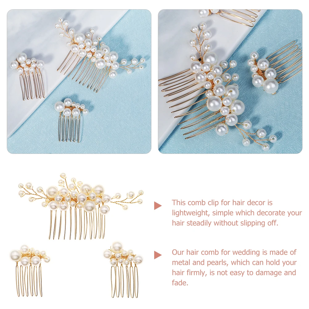 مجموعة مشط شعر لؤلؤية كلاسيكية مكونة من 3 قطع إكسسوارات للنساء العروس الزفاف الرسمي حجر الراين Hanfu الزفاف #5