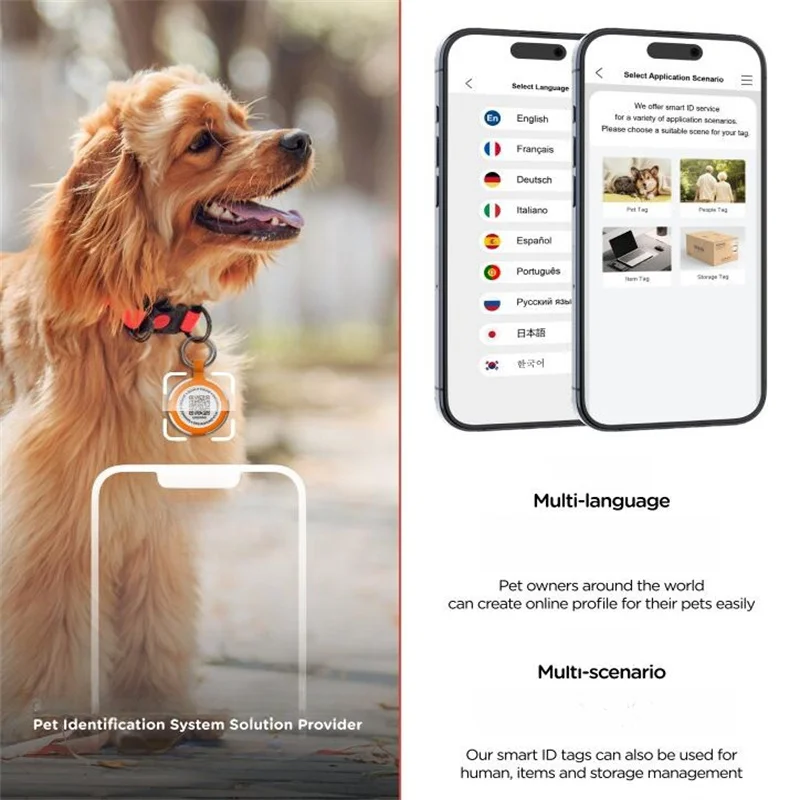 QR Code Dog Tag Multi-Language Smart ID Pendant Metal Key Ring Pet Badge Cat Collar Accessories Plaque for Pets Personalized