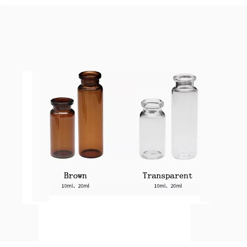 100pcs Borosilicate Glass Clamp Headspace Bottle Injection 10ml 20ml Brown Transparent Sample Bottle Withstand High Temperatures