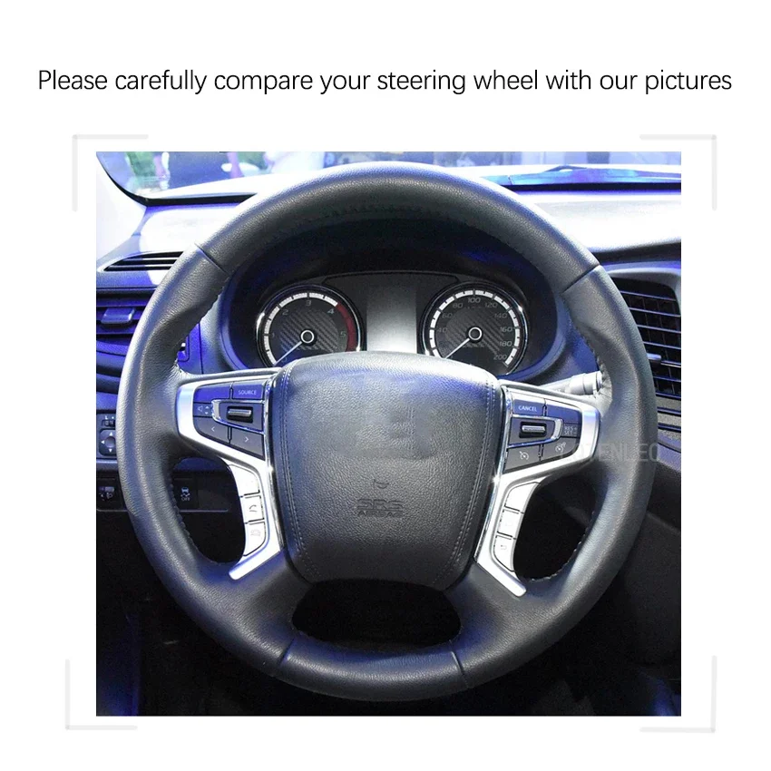 Black Artificial Leather Hand Sewing Car Steering Wheel Cover For Mitsubishi L200 Outlander PHEV Shogun Pajero Triton 2015-2022