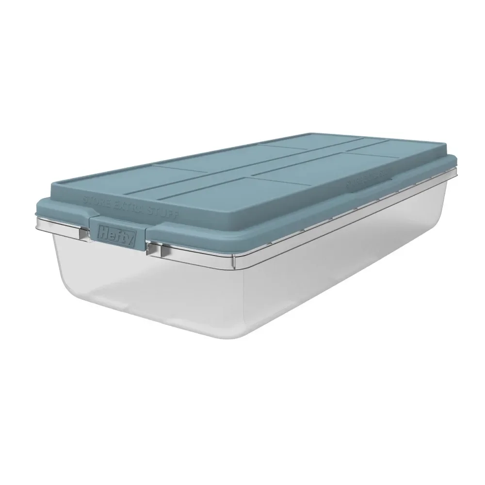 Hefty 63 Qt. Clear Storage Bin with Smoke Blue HI-RISE Lid