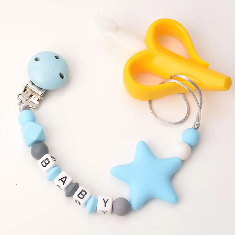 Safe Silicone Pacifier Clips Chains Handmade Wood Beech Bead Baby Teething Chain Baby Teether Eco-friendly Anti Dropping Holder