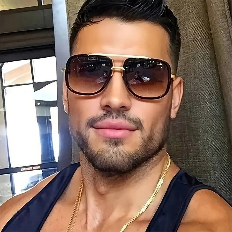 New Fashion Big Frame Sunglasses Men Square Metal Sun Glasse