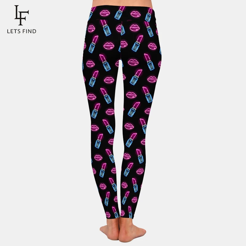 LETSFIND-Leggings con estampado de labios y pintalabios para mujer, Leggings de cintura alta, Fitness, negro