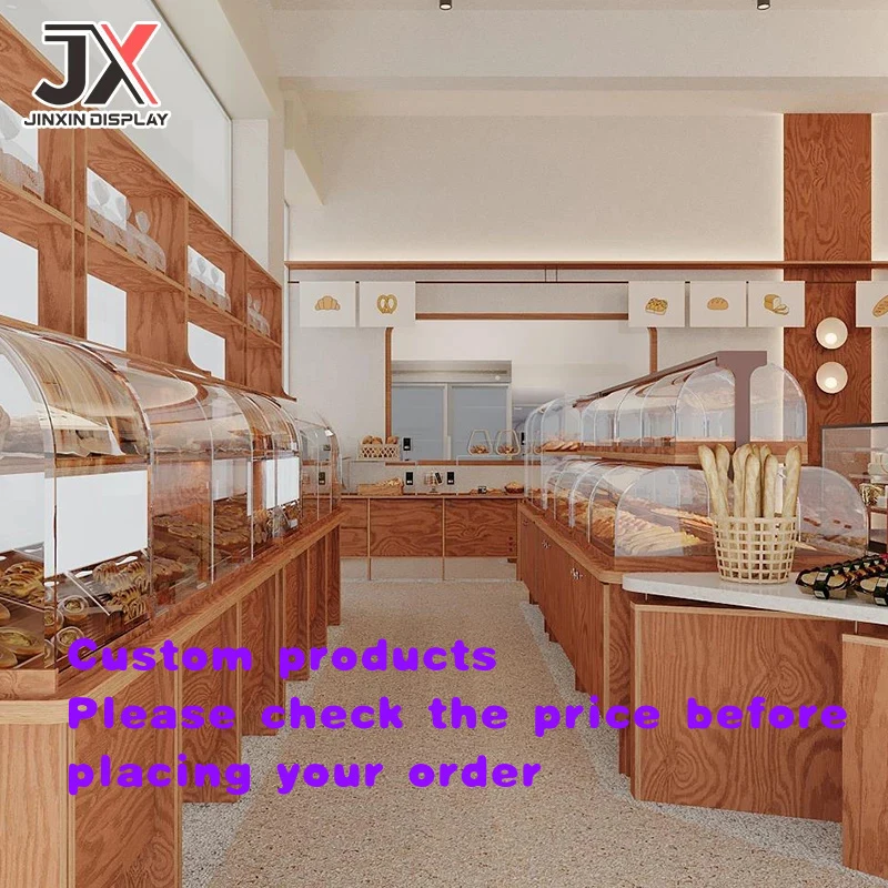 custom.Factory Supply Stylish LED Lit Dessert Bread Glass Showcase Modern Commercial Cafe Bakery Shop Display Counter Coffee Sho