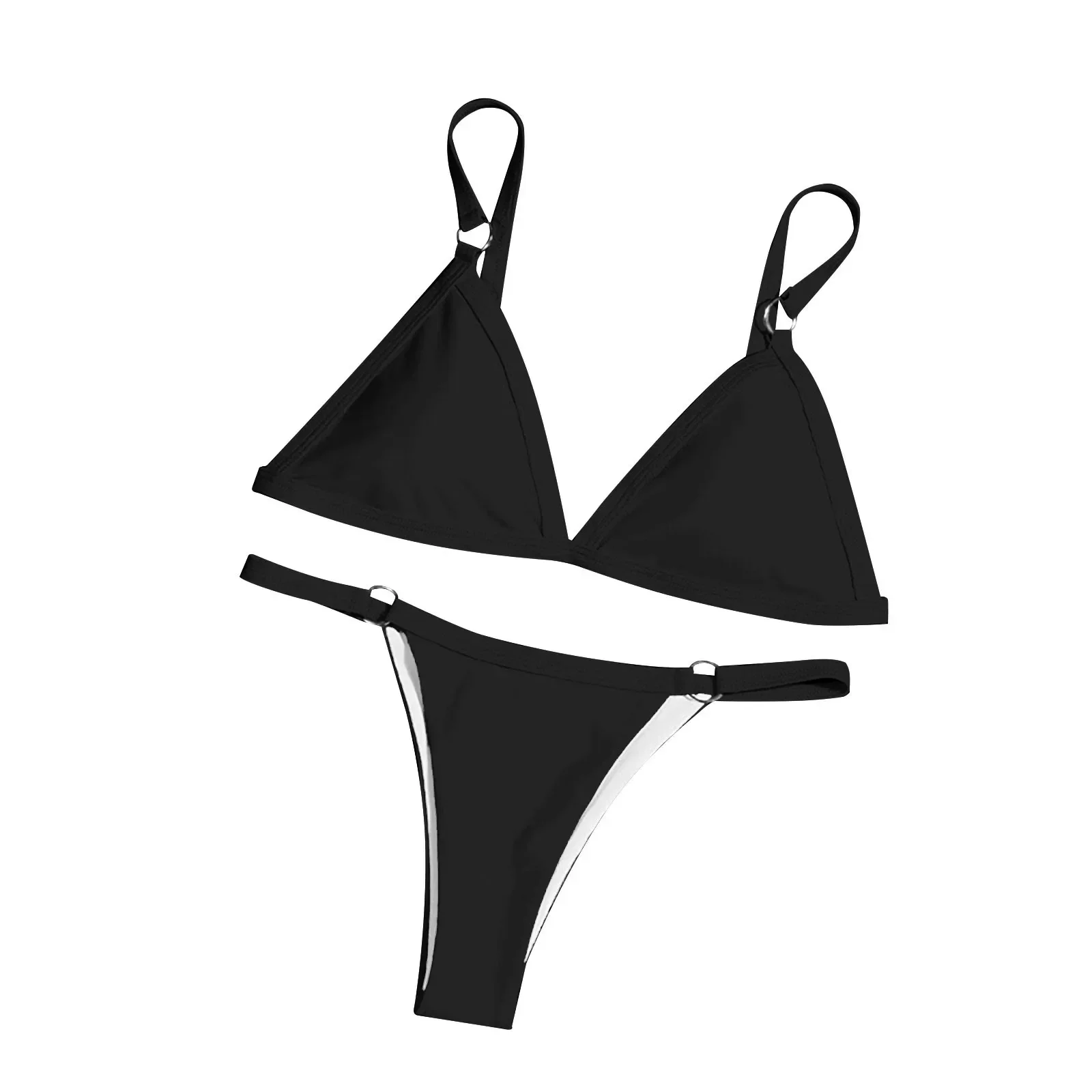 Conjunto de Bikini negro de cintura media para mujer, bañador Sexy de dos piezas con cordones, ropa de baño para playa, Bikini con Tanga 2024