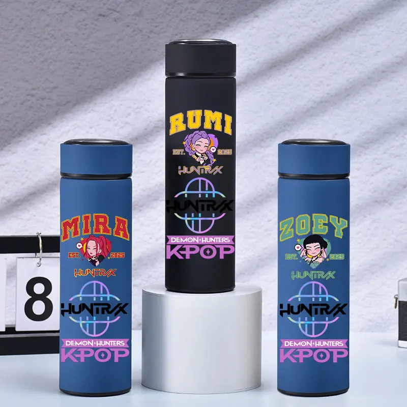 K-Pop Demon Hunters 500ML botella de agua de acero inoxidable mate estudiante dibujos animados Saja niños taza aislada al vacío regalos de cumpleaños