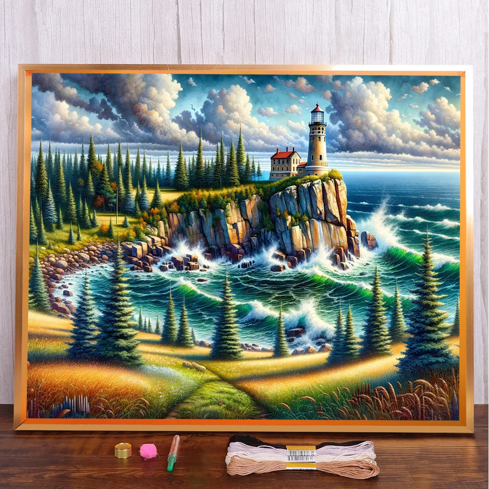 

Landscape Bay Pre-Printed Cross-Stitch Set DIY Embroidery Handiwork Knitting Needlework Sewing For Adults Room Decor Needle