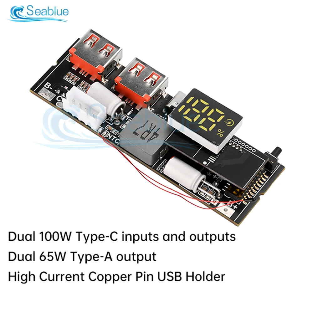 QC3.0 3S 4S 5S 65W 100W Power Bank Double C Port Two way Fast Charge Mobile Power Module 18650 Charging Temperature Protection