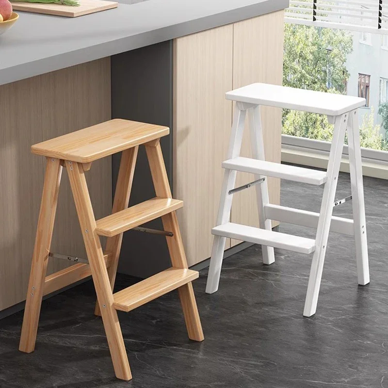 Bamboo White Step Stools Folding Home Indoor Lightweight 2 Step Ladders Portable Bar Small Escalera Plegable Kitchen Furniture