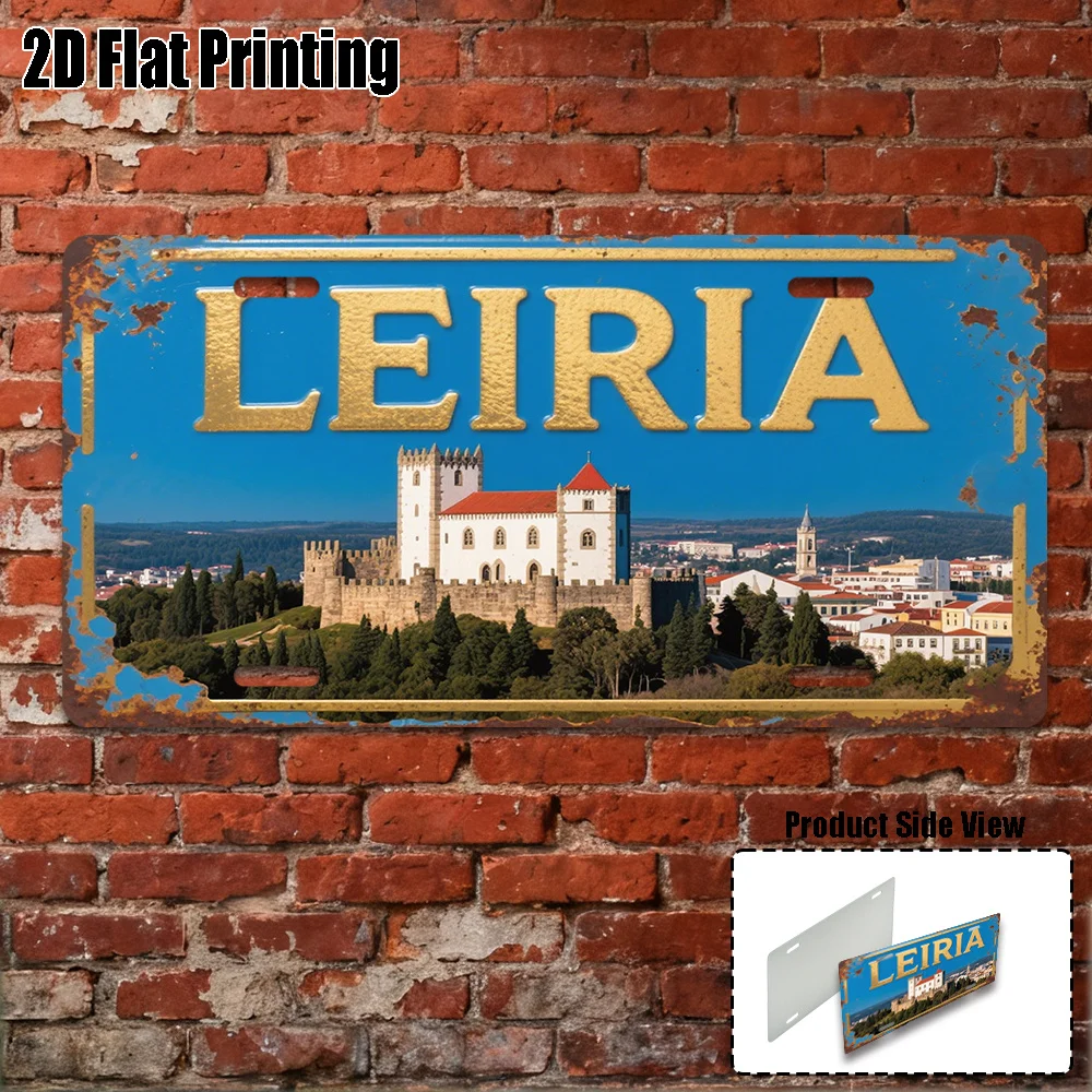 Letrero plano 2D vintage, solo para decoración, letreros para jardín y arte mural, decoración con motivos de la ciudad de Leiria, decoración estilo ciudad antigua europea