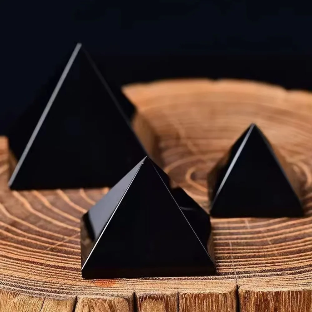 Natural Obsidian Pyramid Reiki Energy Stone Mineral Crystal Dots Triangle Pyramid Ornaments Tabletop Decoration Living Room