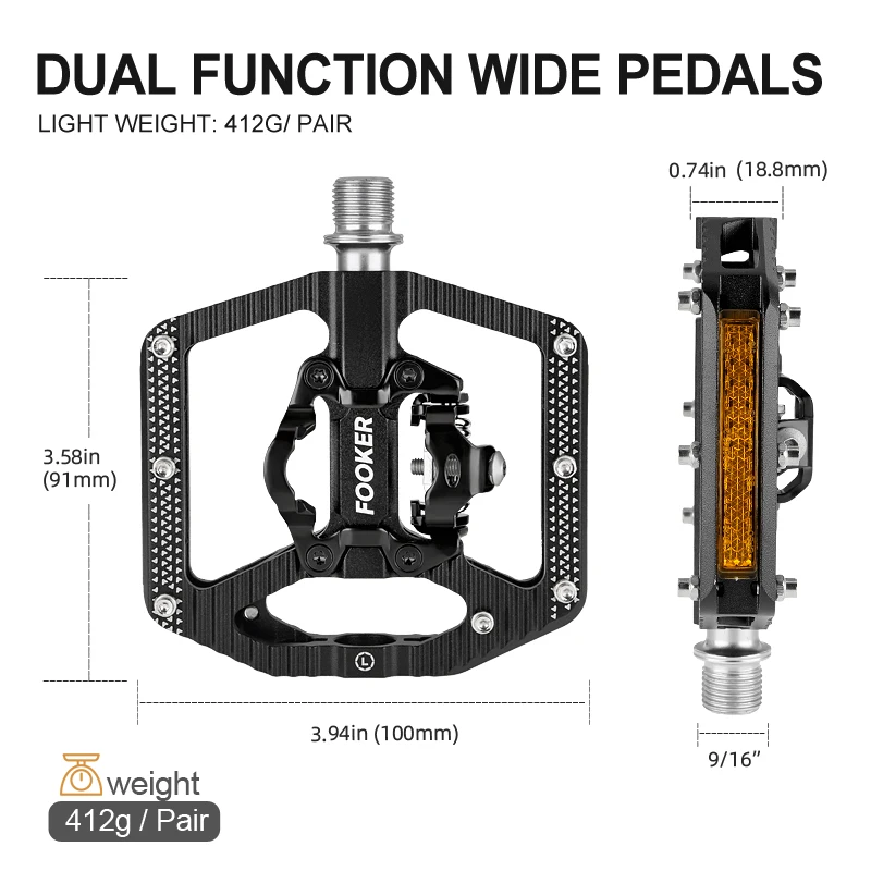 Self-locking Bike Pedal 3 Bearings Wide Ultralight Anti-slip CNC MTB SPD Pedal Aluminium Alloy Bicycle Pedals