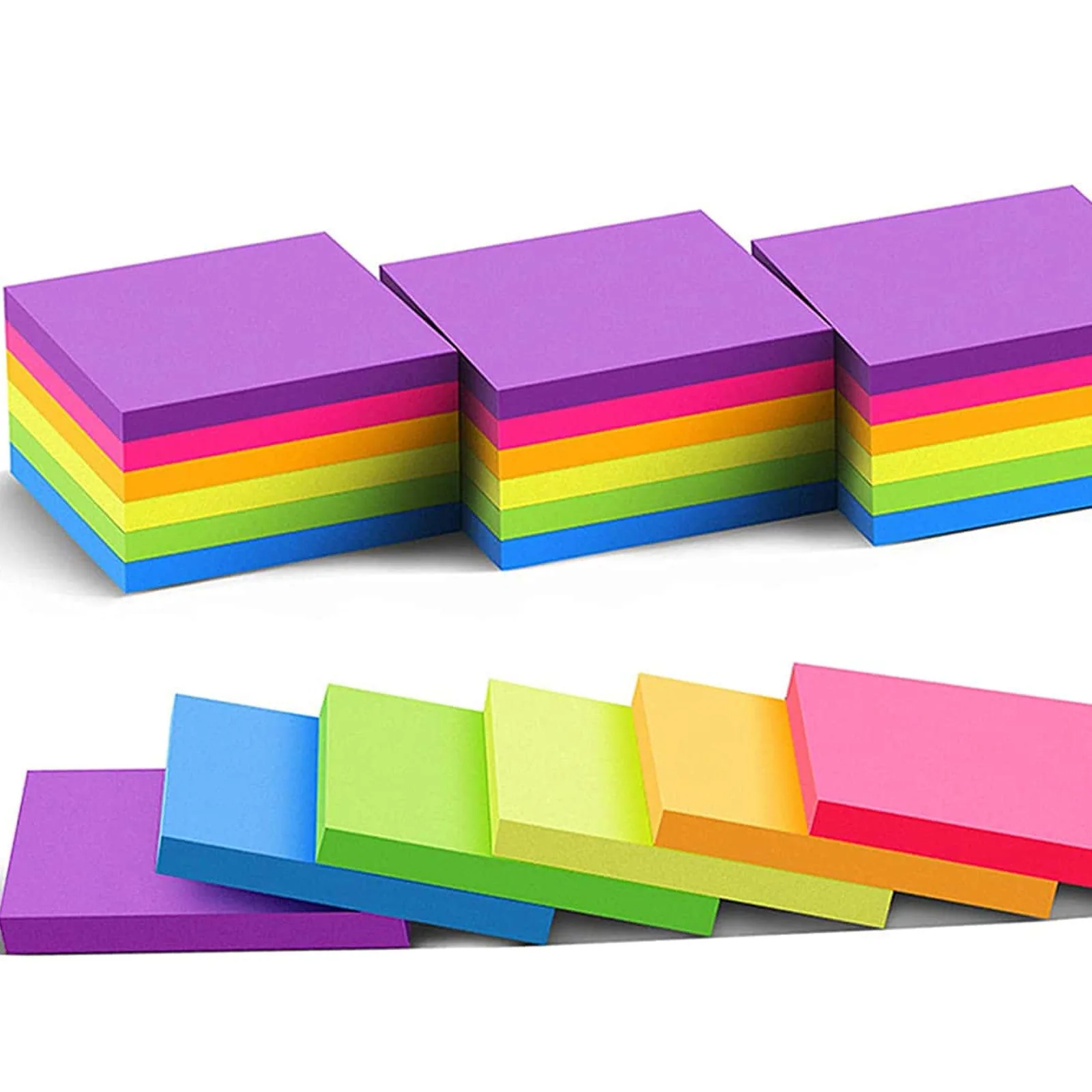 Bloco de notas pegajoso cor fluorescente, 6 pcs, 3x 3 polegadas, planejador, planejador, bloco de notas, material escolar e de escritório