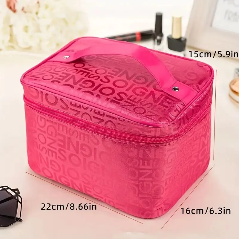 Make-up-Tasche für Damen, großes Fassungsvermögen, Aufbewahrungstasche für Kosmetika, faltbarer Toilettenwaschbeutel, Reiseutensilien, tragbare Kosmetiktasche – Detail 1
