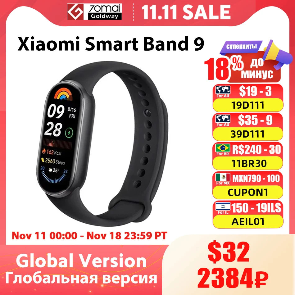 Global Version Xiaomi Mi Band 9 Heart Rate Blood Oxygen Monitoring 1.62