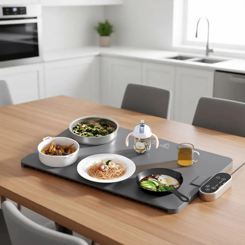 

Silicone Full Surface Heating Warming Mat for Food with 6 Temperature Settings, Timer and Child Lock, Electric Roll Up Food Warm
