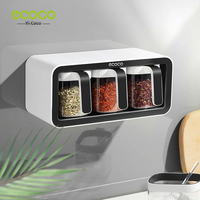 Ecoco Adjustable Spice Box Wall-mounted No-drilling Home Kitchen Storage Rack Combination Spice Box Plastic Material