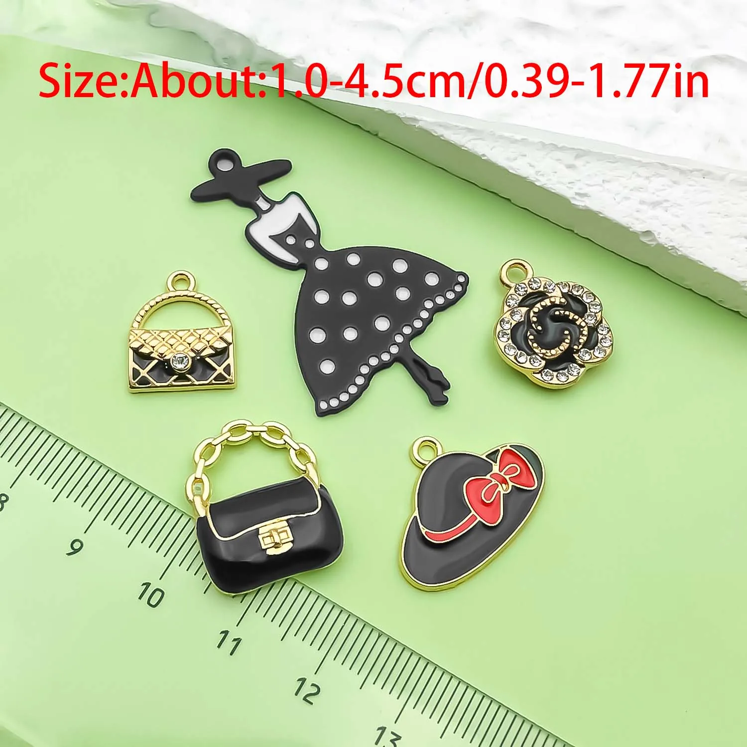 10/15pcs Enamel Women\'s Fashion Charms Alloy Lipstick, Bags, High Heels, Crown Pendants For DIY Jewelry Making Accessories