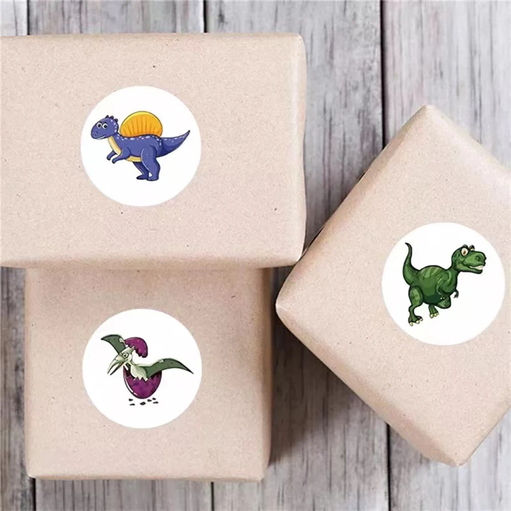 500pcs/roll Round Dinosaur Stickers for Kids Teacher Reward Stickers School Supplies Animal Incentive Sticker for Home