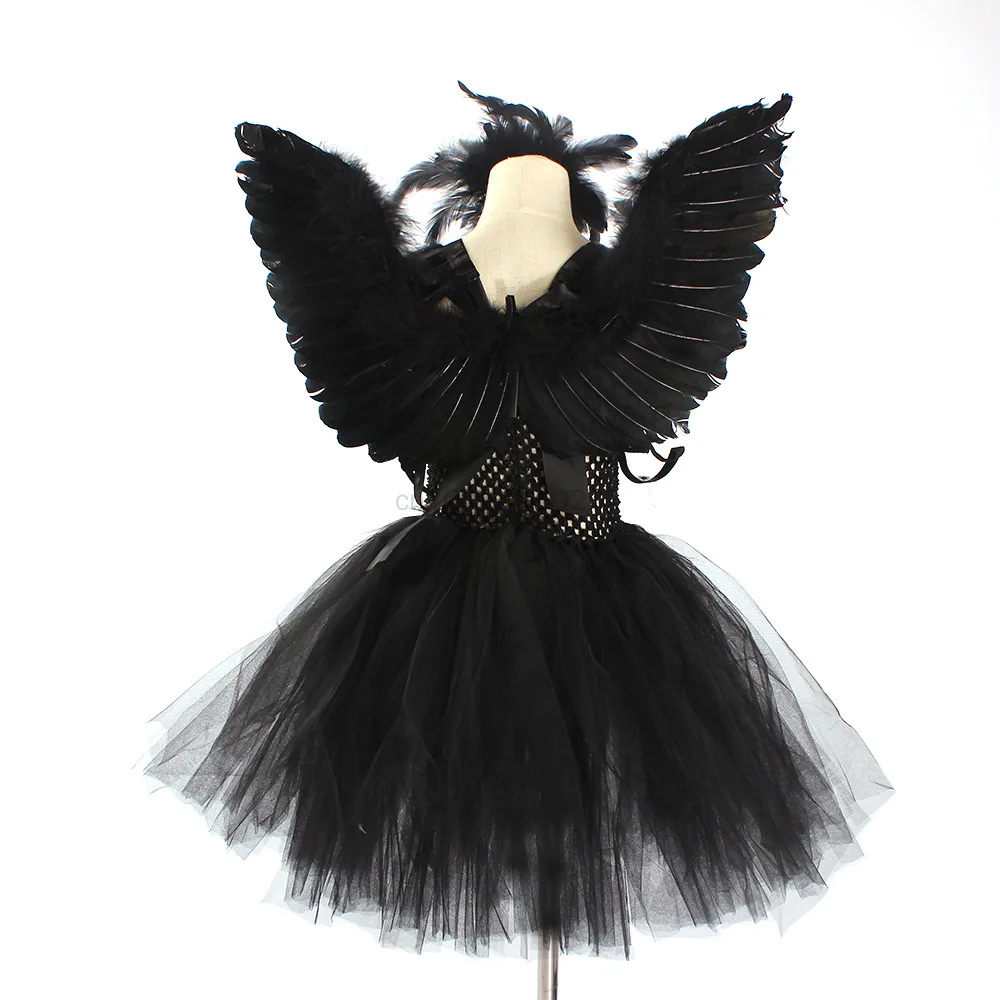 2023 Cosplay Black Swan Lake Ballerina Girls Costume Sets for Kids Child Gothic Evil Queen Witch Halloween Tutu Dress Up Party