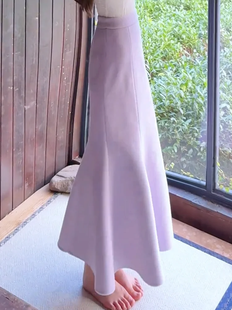 

Элегантная шерстяная юбка-русалка с завышенной талией, корейский стиль, для офиса, осень-зима, новинка, облегающая юбка