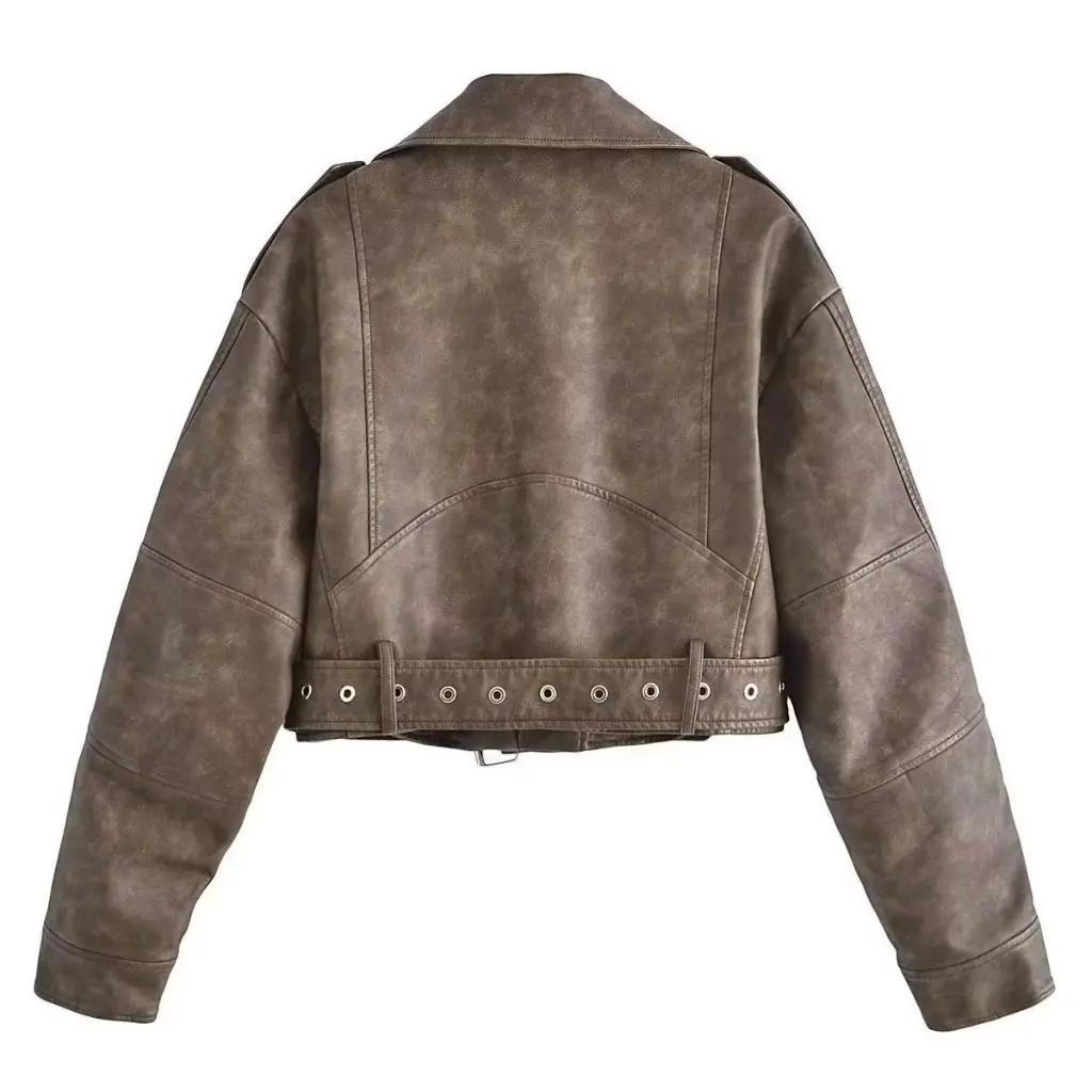 Veste en Faux cuir dégradé délavé pour femme, manteau décontracté, Style européen et américain, nouvelle collection automne Y12-70007