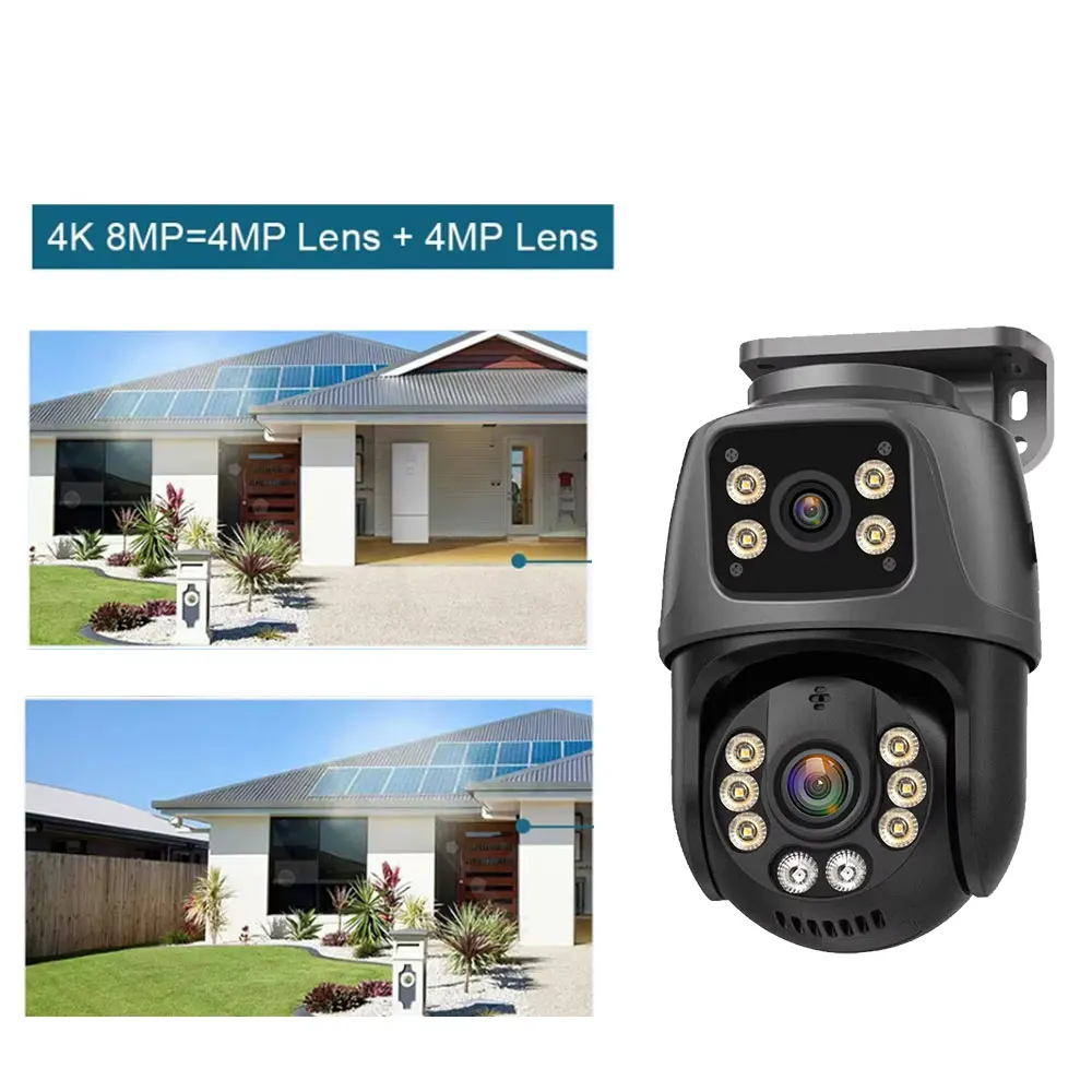 ICsee 8MP Dual Lens POE PTZ IP Camera Outdoor 360 Degree Rotation Dual Split Screen Motion Detection CCTV Surveillance Camera