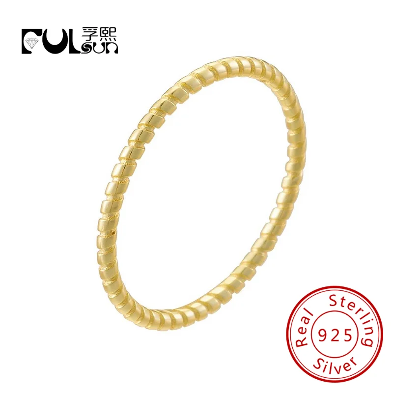 

FULSUN оригинальный дизайн, без камней, спираль, стерлинговое серебро 925 пробы, модное кольцо с покрытием из желтого золота 14 карат для женщин