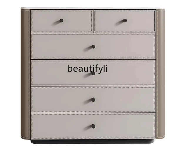 

C Italian minimalist saddle leather chest of drawers living room bedroom storage cabinet modern slate solid wood storage cabinet