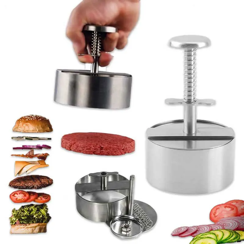 304 Stainless Steel Burger Meat Mold 14CM Round Hamburger Press Tools Non-Stick Burger Press Manual Hamburg Meatloaf Maker Mold