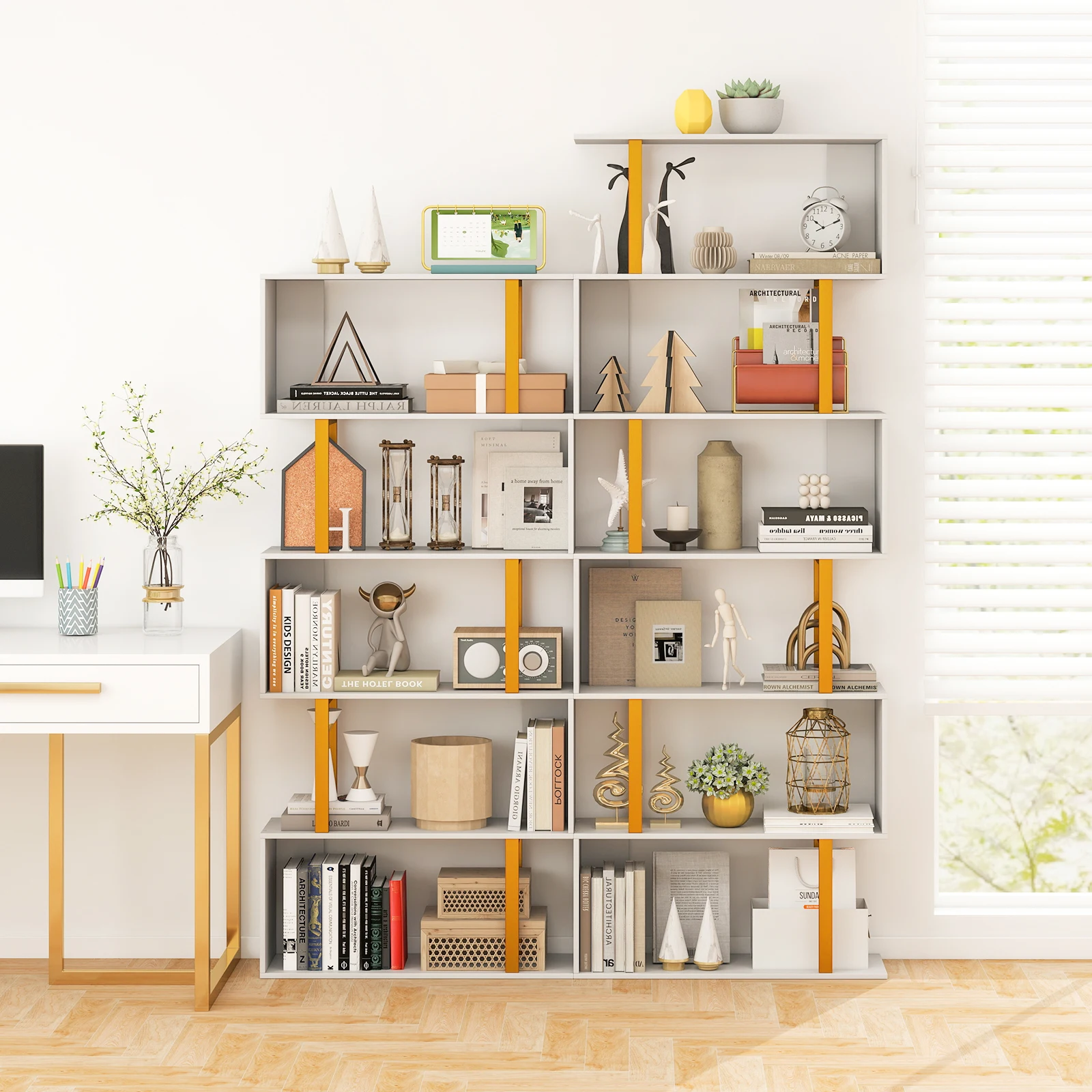 6단 기하학적 책장 74. 금속 프레임이 있는 5인치 - Bookshelf 5 Tier 리뷰 및 가격