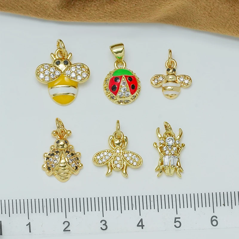 

5Pcs Color Enamel Jewelry Copper Plated Pendant for Diy Bracelet Necklace Earring Making Ladybug Bee Insects Animal Accessories