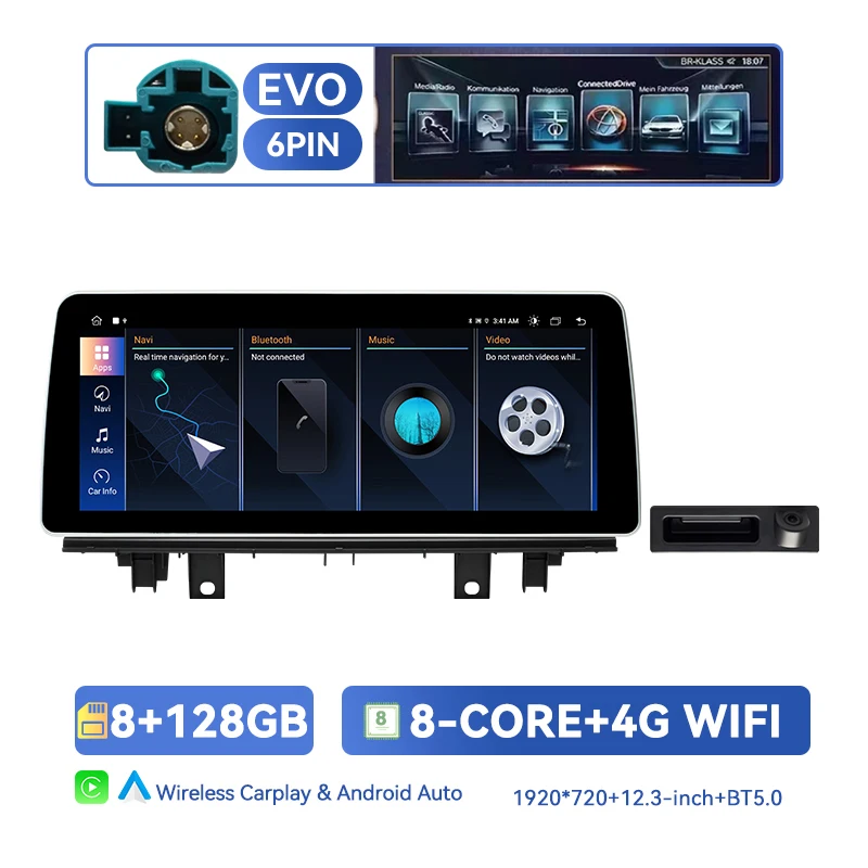 12,3 inch HD touchscreen draadloze CarPlay Android Auto voor BMW X1 F48 X2 F39 2018-2021 EVO 8G+128G 4G WiFi GPS navigatie