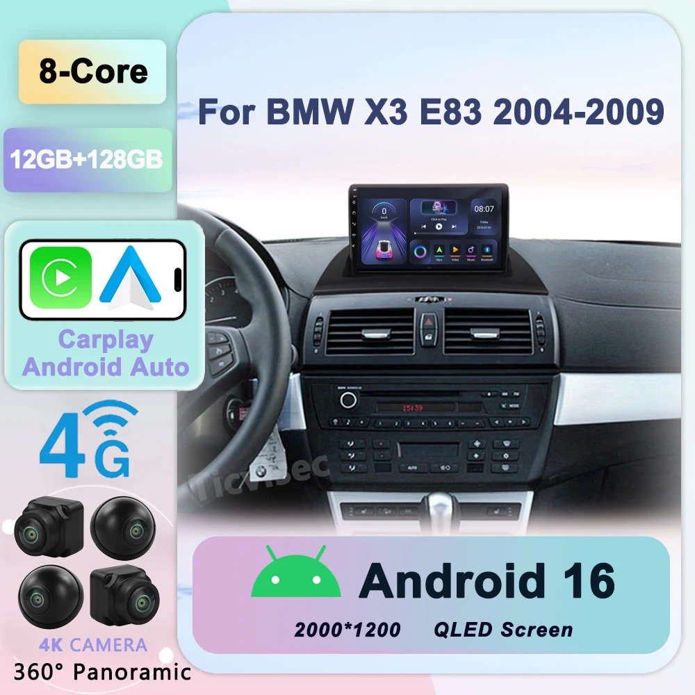

Carplay Radio 2Din Android Autoradio Android 16 Radios 8Core 4G WIFI for BMW X3 E83 2004-2009 Automotive BLuetooth DSP Subwoofer