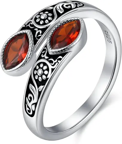 925 Sterling Silver Adjustable Birthstone Ring, Vintage Spoon Thumb Ring with Opal & Amethyst, Gift for Women