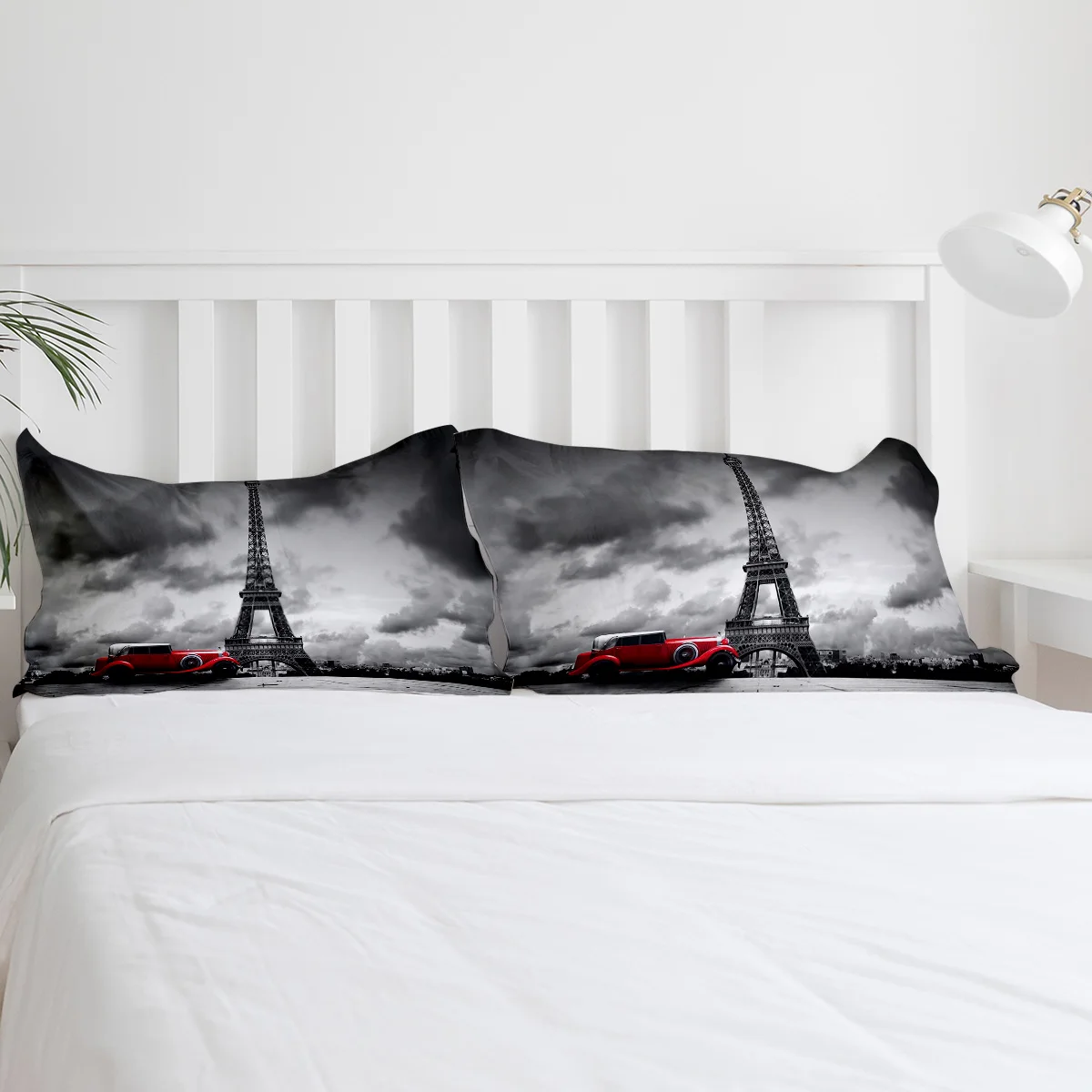 برج ايفل باريس مع غطاء لحاف السيارة الأحمر مع كيس وسادة مخصص 3 قطعة طقم سرير غطاء لحاف سرير مزدوج المنسوجات المنزلية