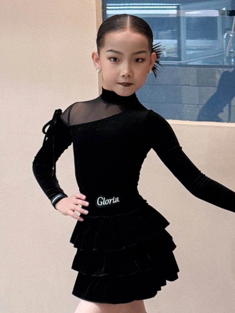 Trajes de baile latino para niñas, faldas deslizantes de manga larga, traje Chacha Rumba Tango, ropa latina XH3963, novedad de 2026