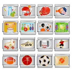Semkeiyee Bowling Rugby Football Basketball Boxing Barbell Sport Italian Charm Fit 9mm Italian Charm Bracelet Making DIY Jewelry