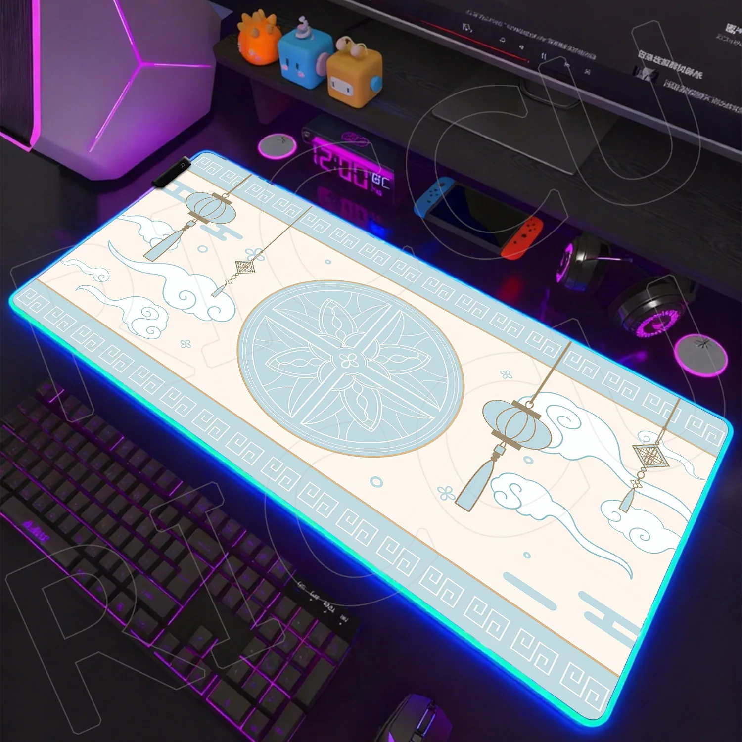

RGB lantern Japanese texture screen Art XXL LED Mouse Pad Gamer Desk Mat Kawaii expand Accessories Carpet Home Office Setup Rug