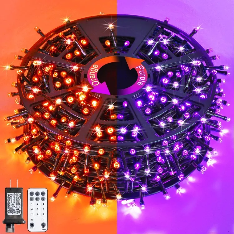 173ft 500 LED Halloween Lights Outdoor Orange and Purple, 11 Modes Color Changing Halloween String Lights with Remote